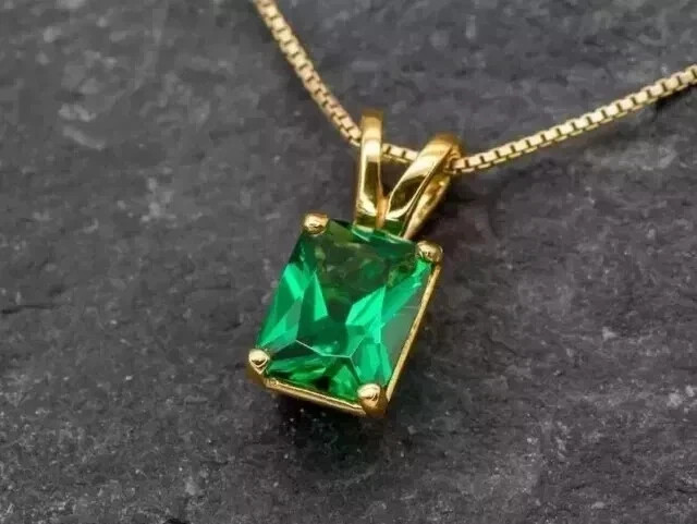 2.50Ct Emerald Lab Created Green Emerald Women’s Pendant 14K Yellow Gold Plated