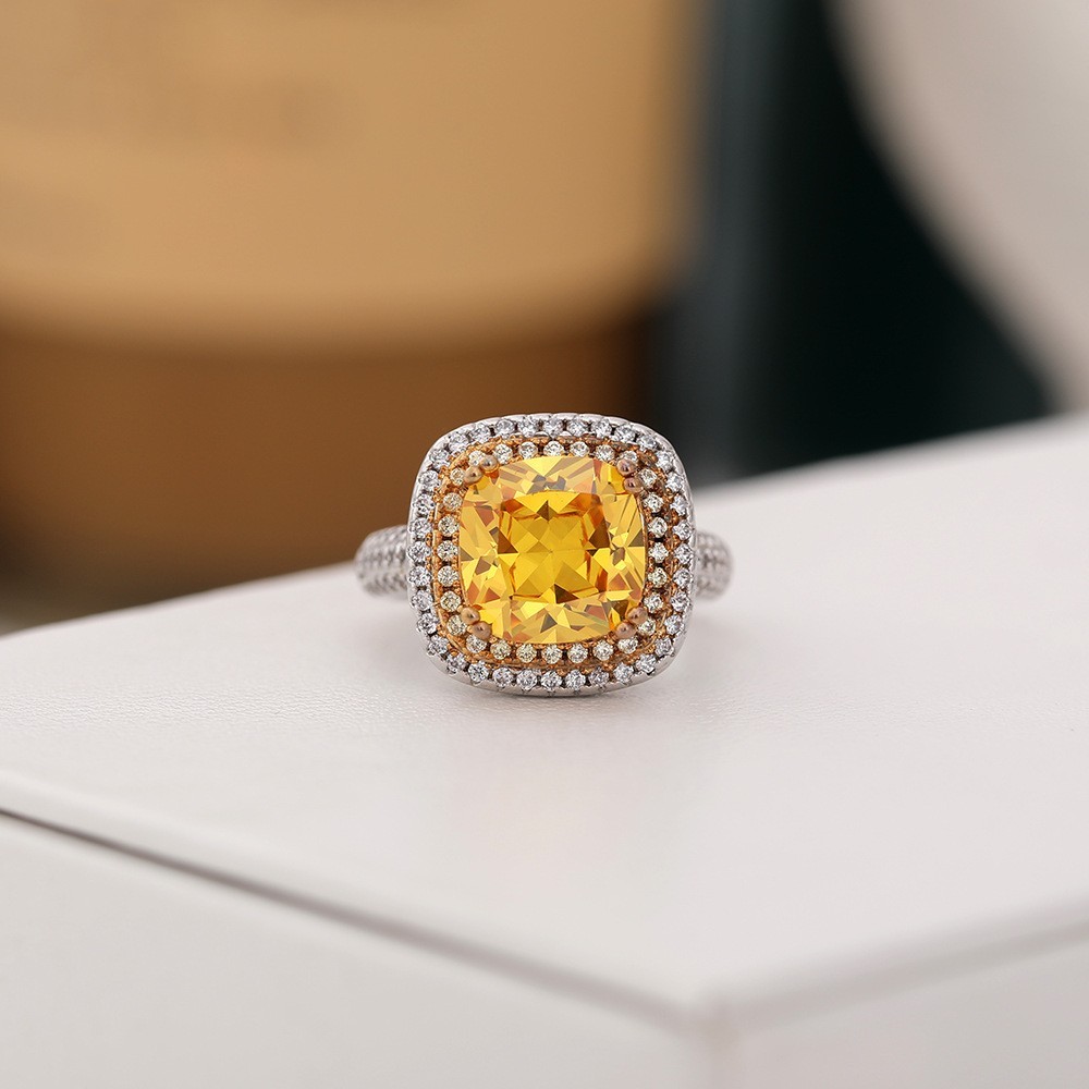 Pink and Yellow Square Zirconia Ring, Adjustable