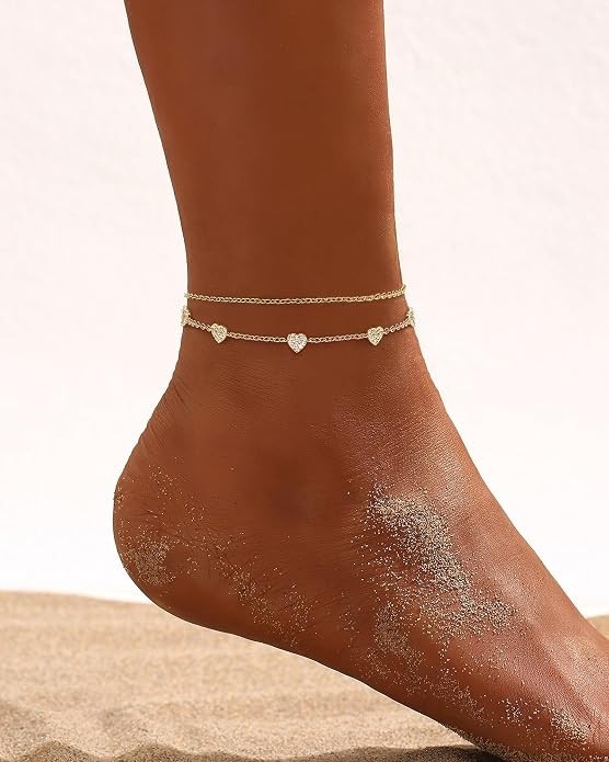 Anklets for Women Waterproof 14K Gold Plated Cz Beach Ankle Bracelets Dainty Sum