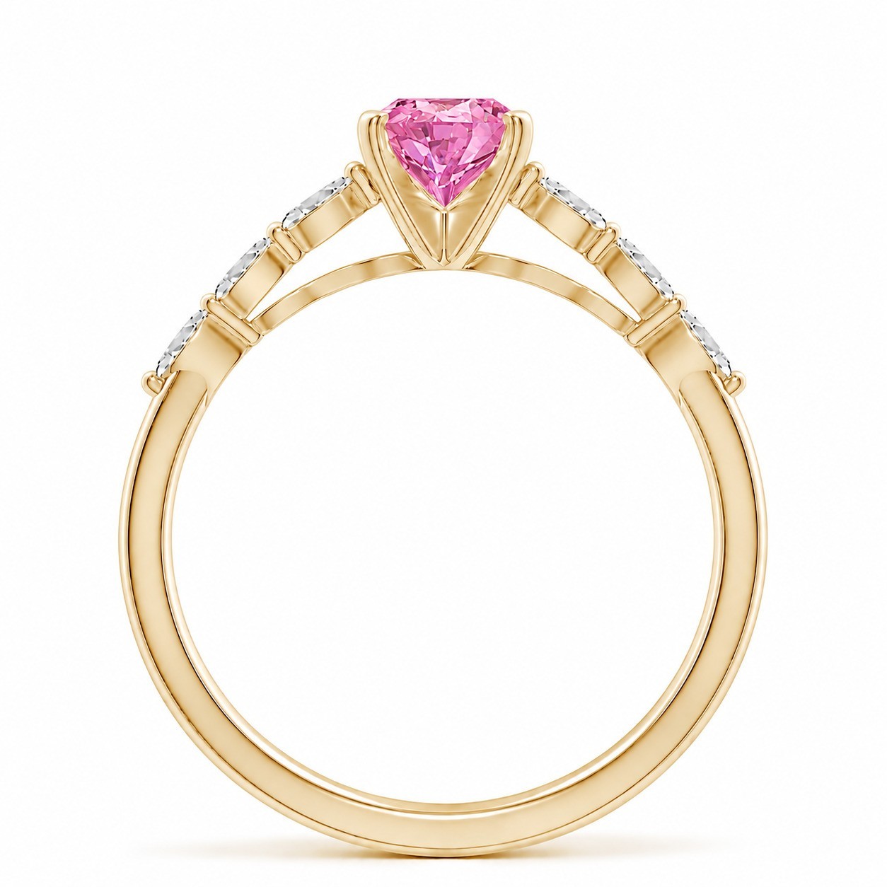 Lab Created Pear Cut Pink Sapphire & White Gemstone Yellow Gold Ring for Women