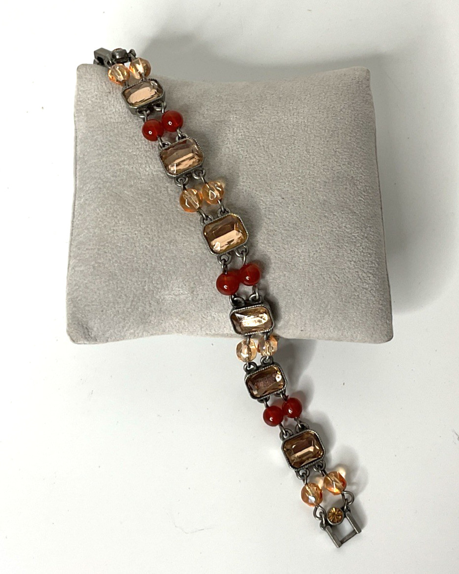 Vintage Avon Honor Society Amber Citrine Bead Bracelet Silver Tone Finish 252