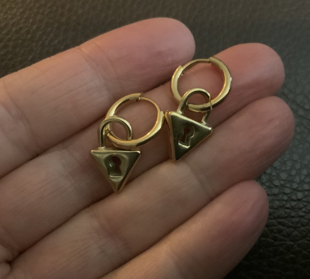 Free People Padlock Keyhole Earrings Gold Hoop Lock Steampunk Boho Retro VTG