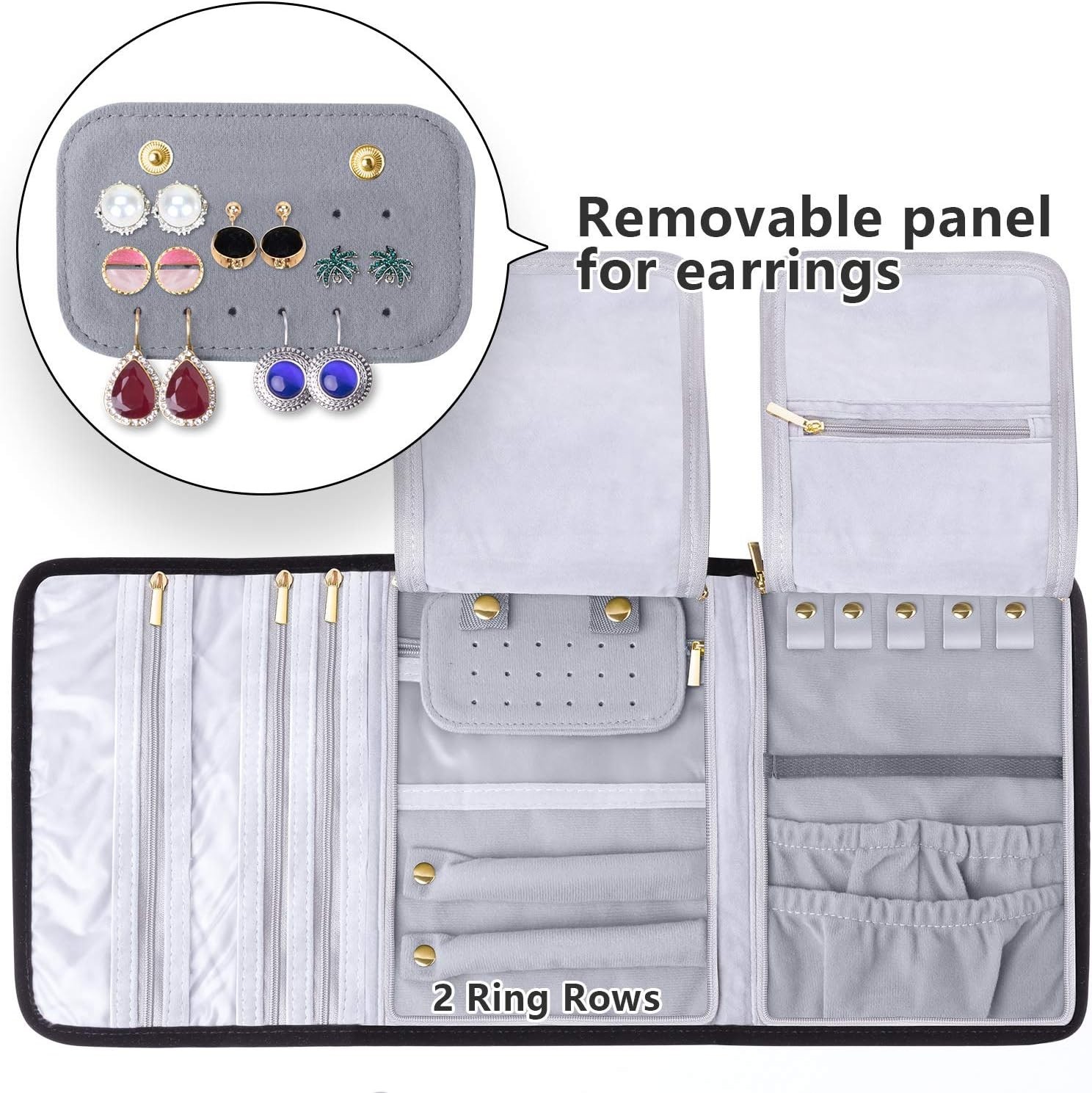 Velvet Travel Jewelry Roll Organizer Jewelry Storage Bag for Necklaces Earrings