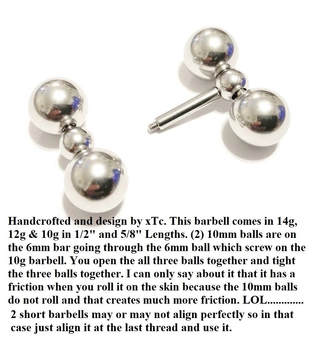 Surgical Steel 14 to 10 Gauge, 1/2″ & 5/8″ Length w 4X10mm Balls Frenum Barbell.