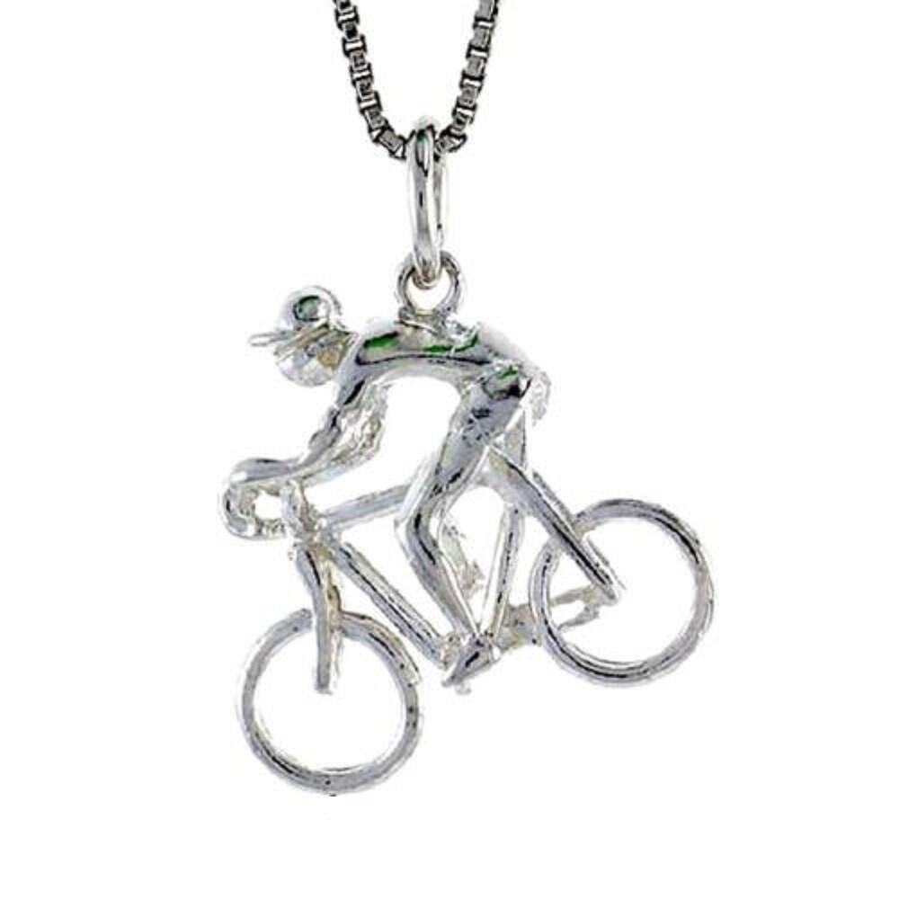 Sterling Silver Bicycle 3D Pendant / Charm, Italian Box Chain