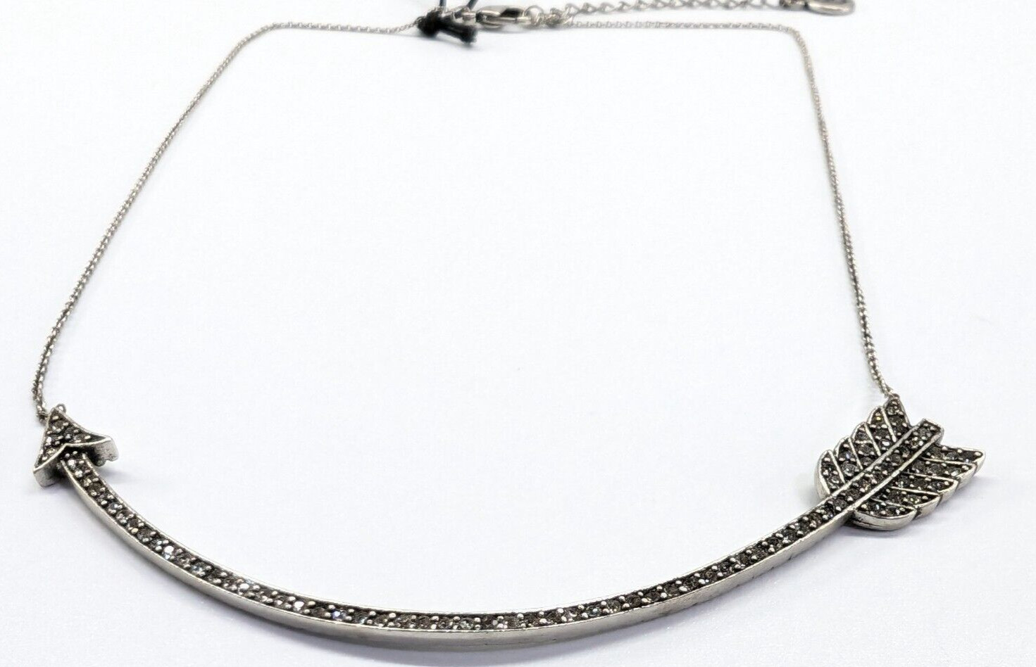House of Harlow Silver Tone Rhinestone Curved Arrow Pendant Adjustable Necklace