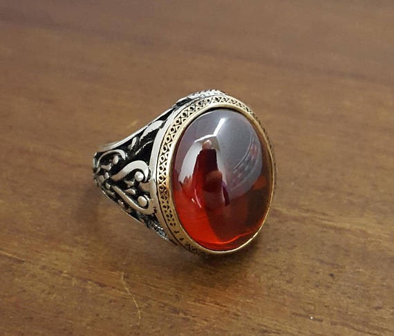 Solid 925 Sterling Silver Natural Red Garnet Gemstone Signet Men’s Unisex Ring
