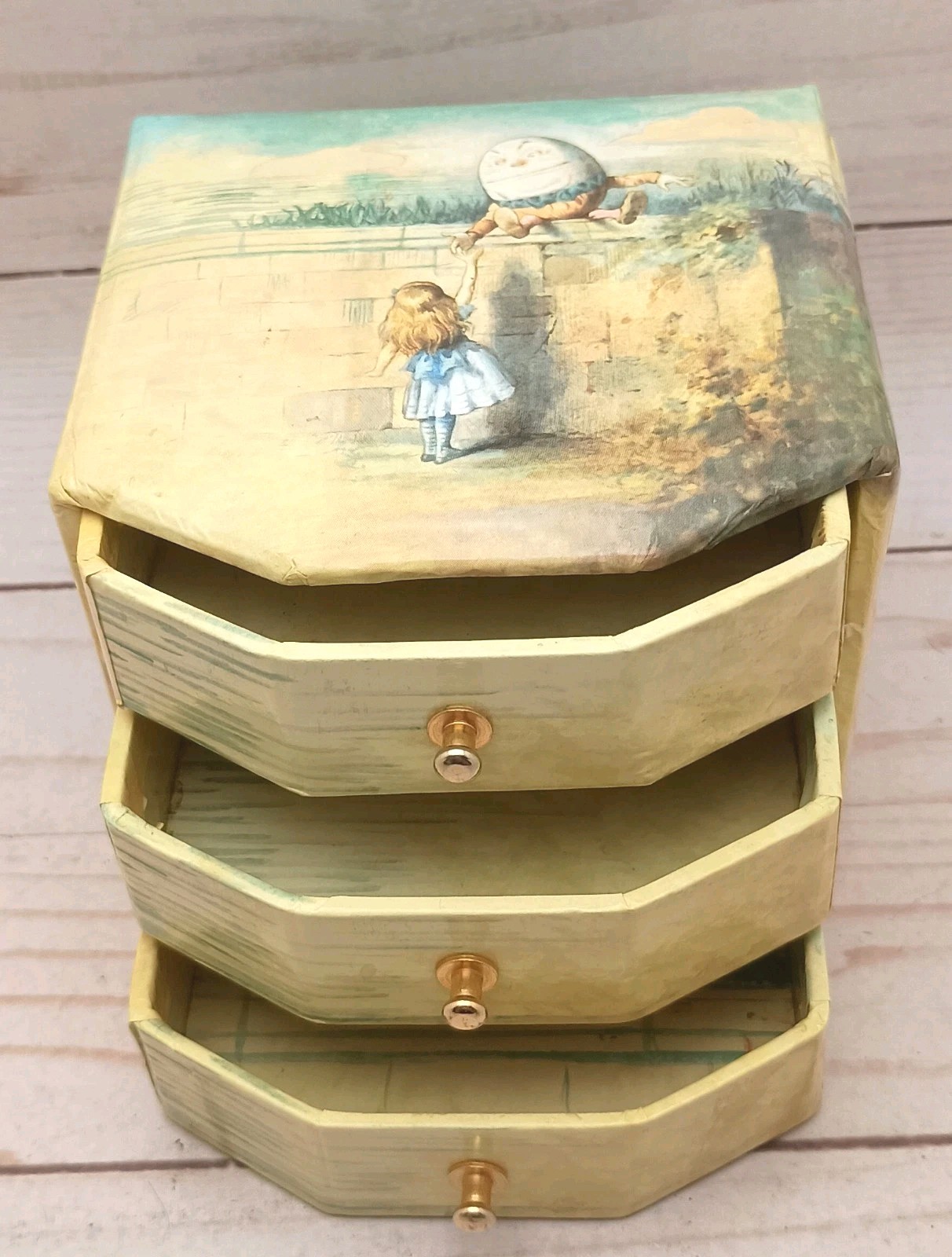 Vintage Alice In Wonderland Cardboard Drawers/Jewelry Box Rossler Papier 3.75″