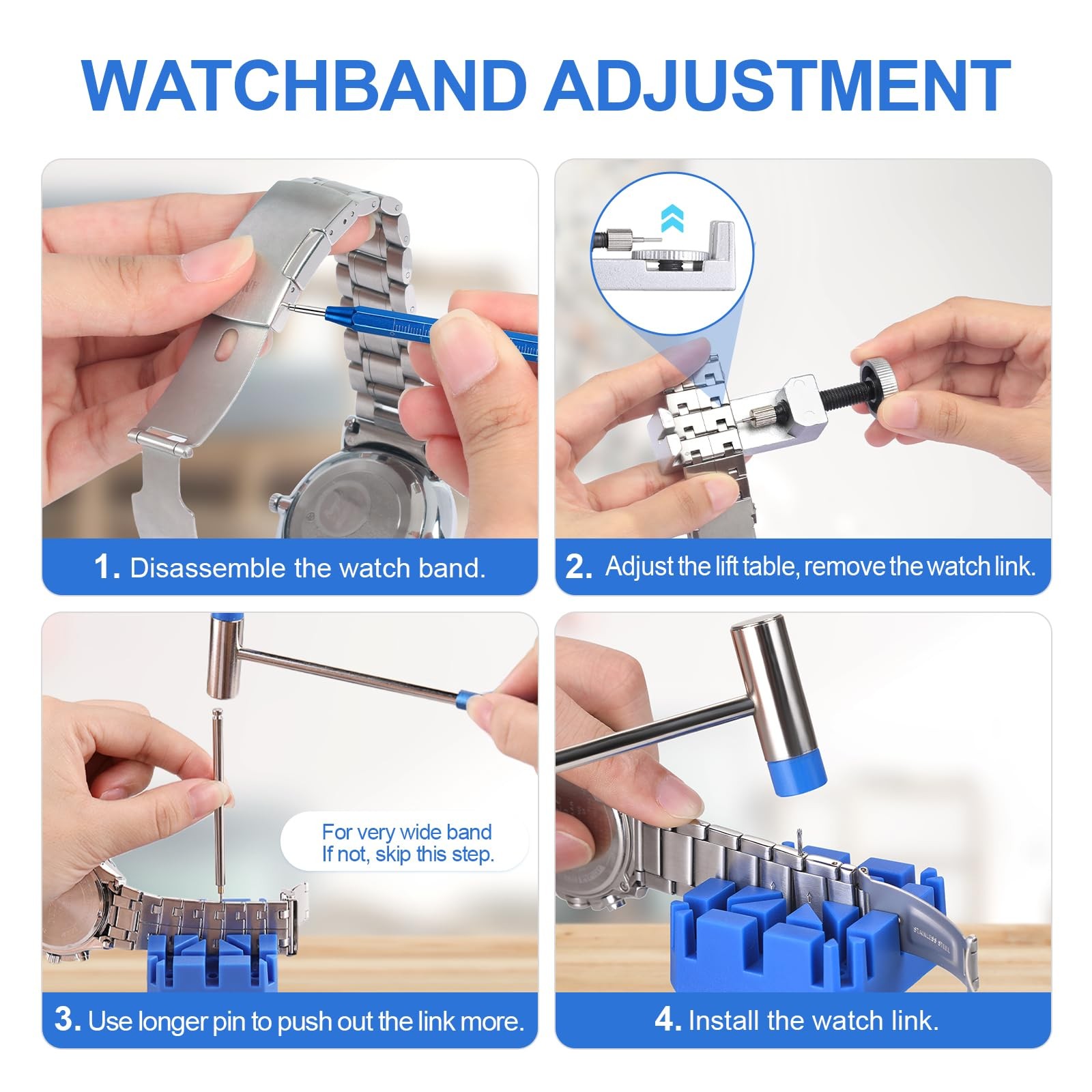 Watch Link Removal Kit, Band Sizing Tool for Watch Strap Adjustment Repair