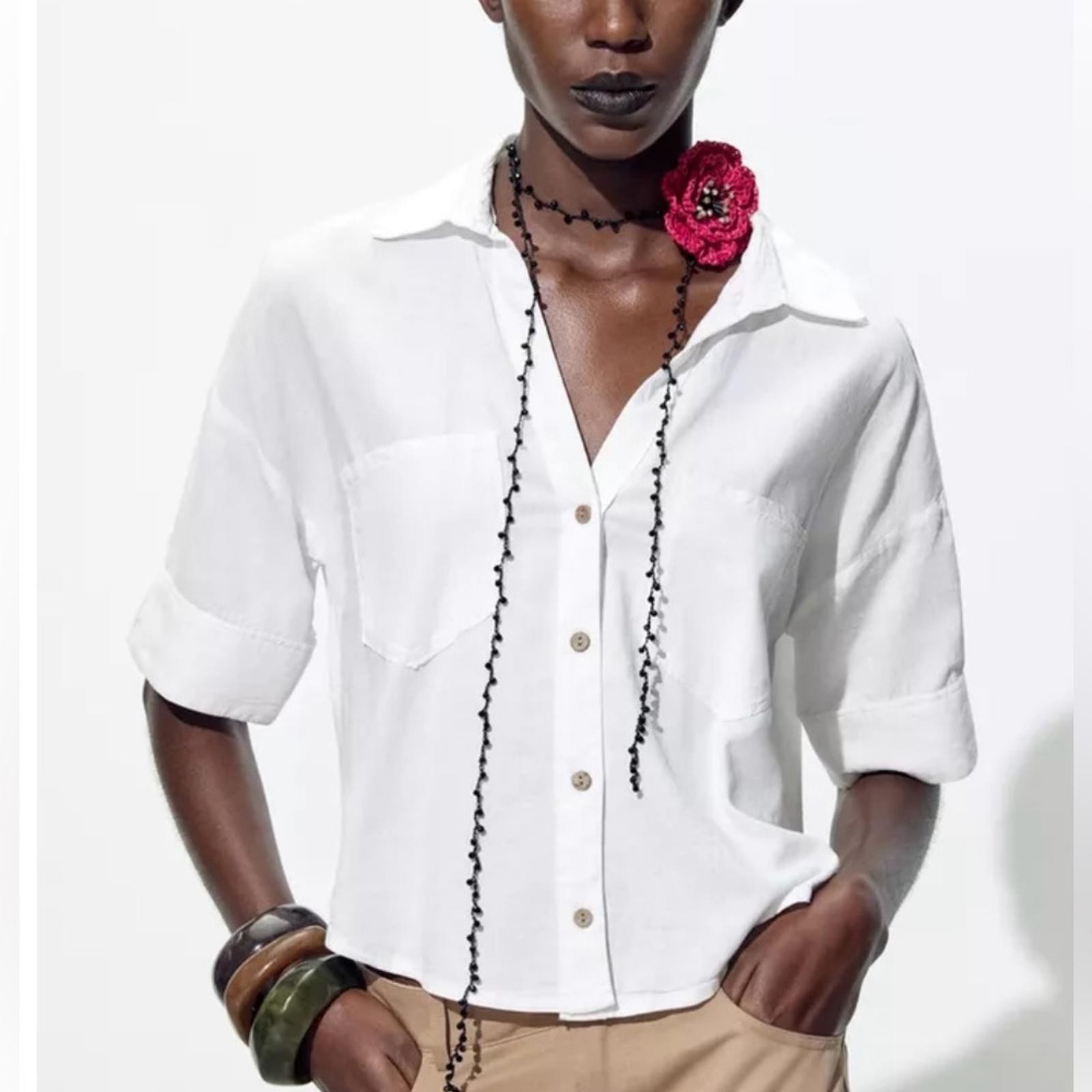 Zara RAFFIA FLOWER NECKLACE
