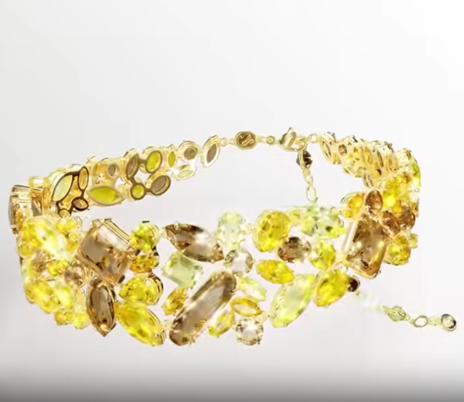 Gema choker Mixed cuts, Yellow, Gold-tone plated