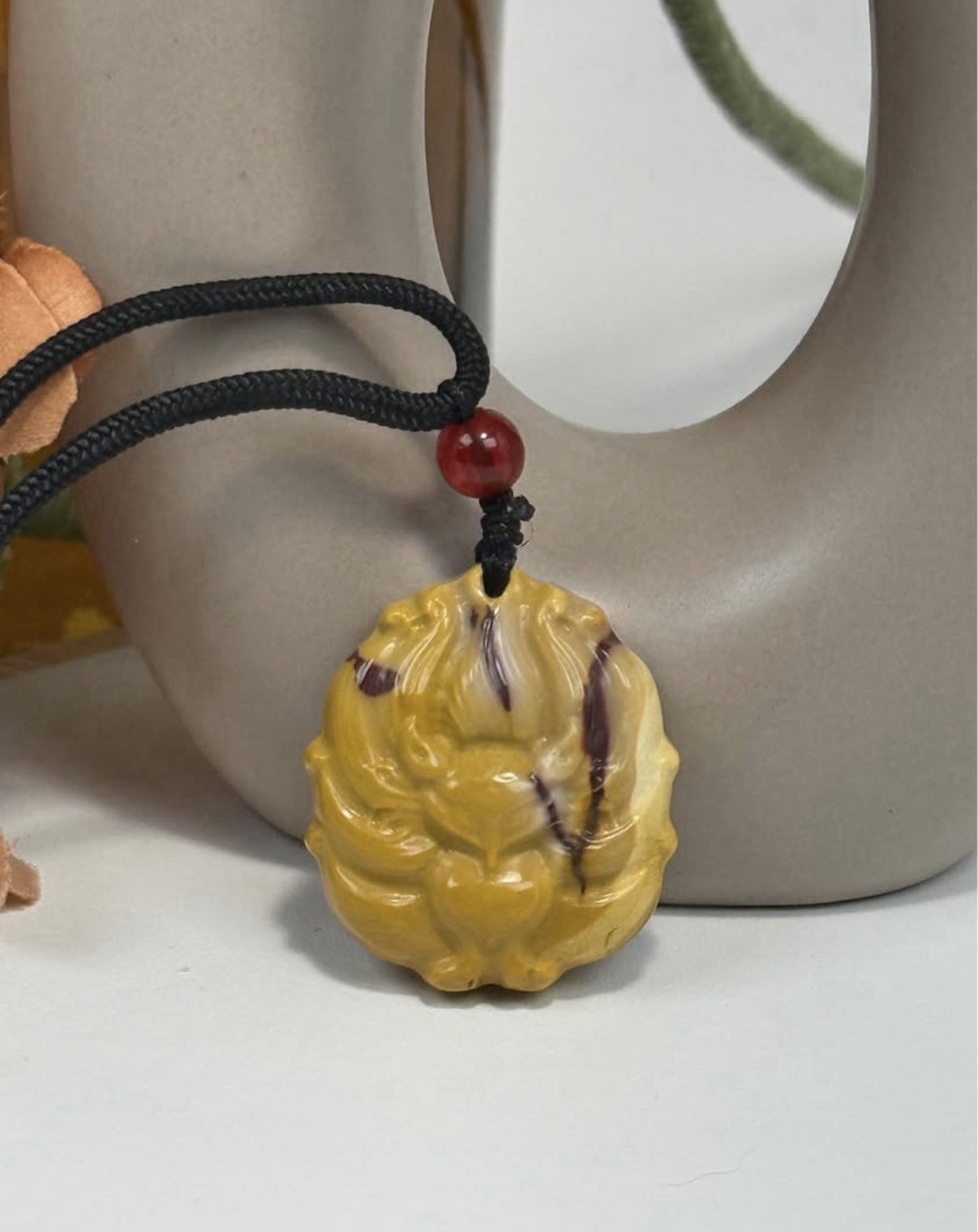 Mookaite Jasper 9 Tail Fox Pendant Necklace 29.5/26.1MM on Adjustable Nylon