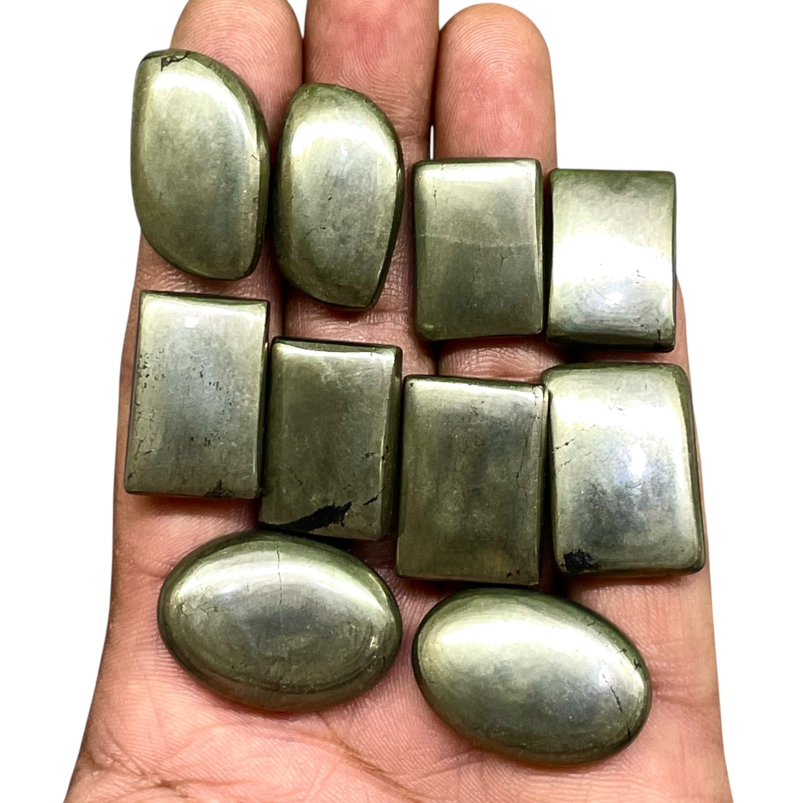 10 Pcs Natural Pyrite Cabochon 20-27mm Loose Golden Metallic Luster Gemstones