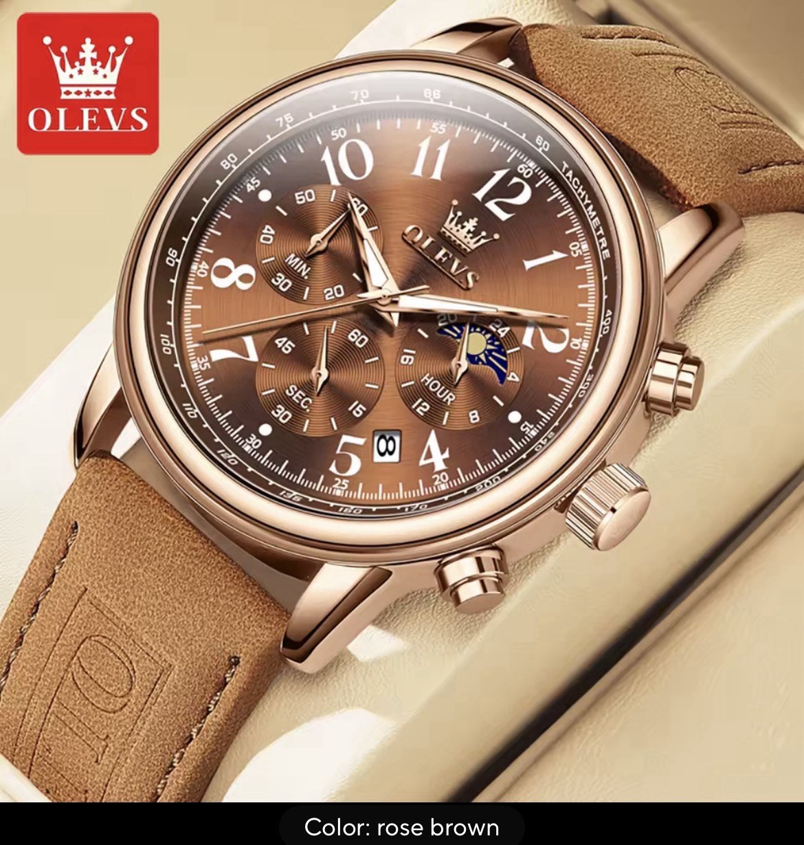 Quartz Watch Chronograph Calendar Moon Phase Waterproof Men’s Wristwatches