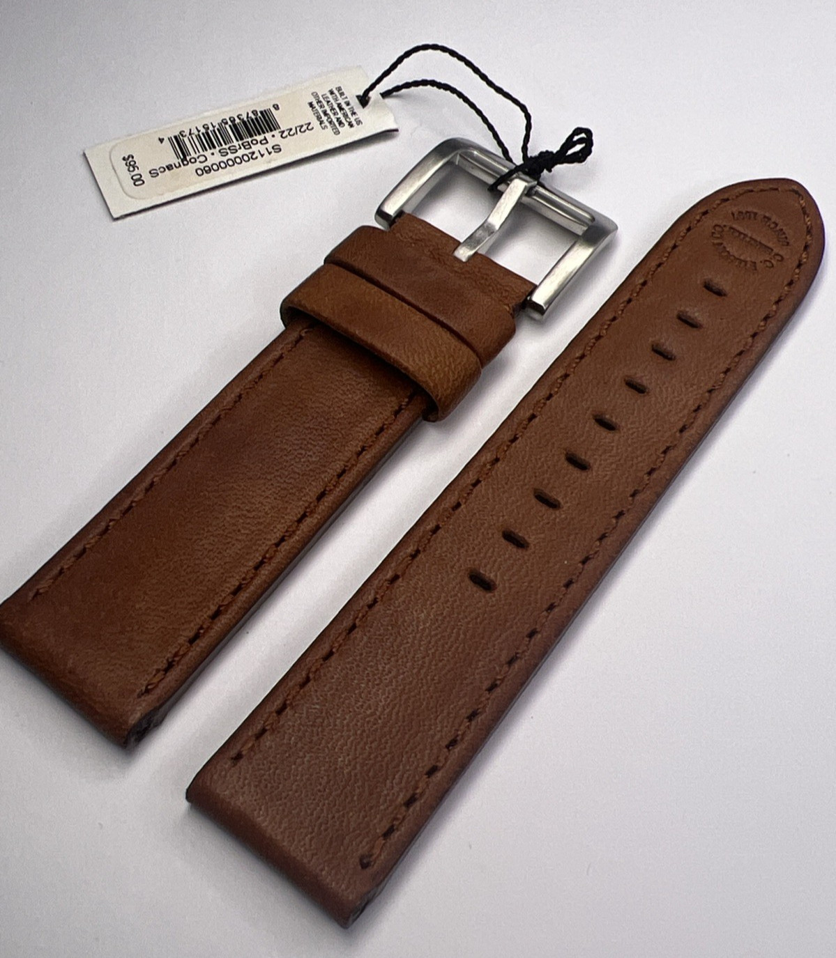 Filson Cognac Brown 22mm x 22mm Leather Watch Strap w/ Steel Tang Clasp