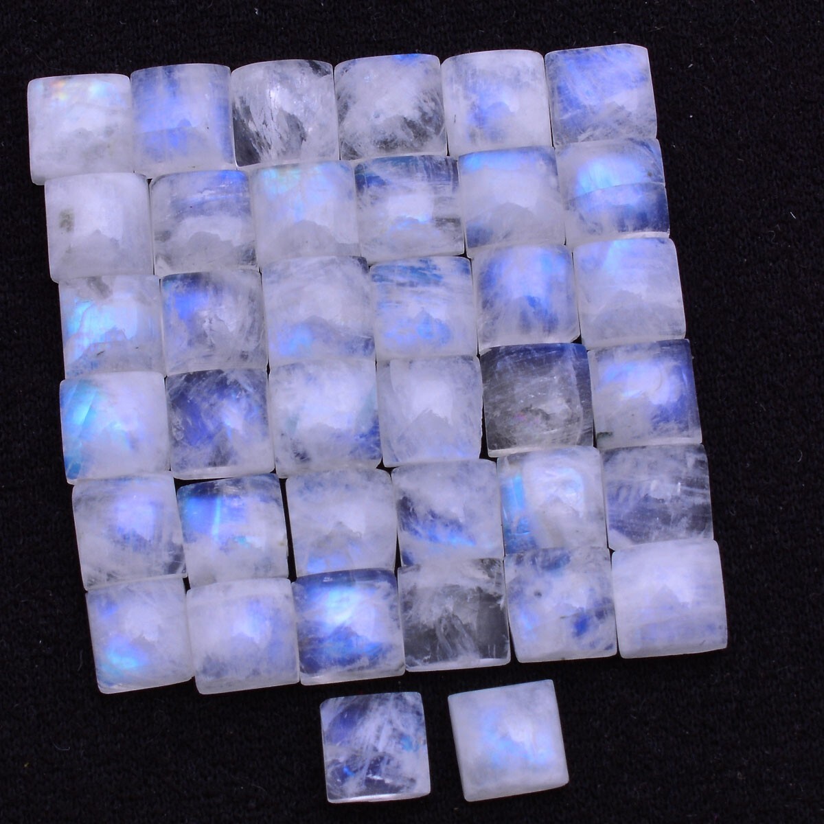 38 Pcs Natural Moonstone Stunning Blue Shine 6mm Cushion Cabochon Gemstones Lot