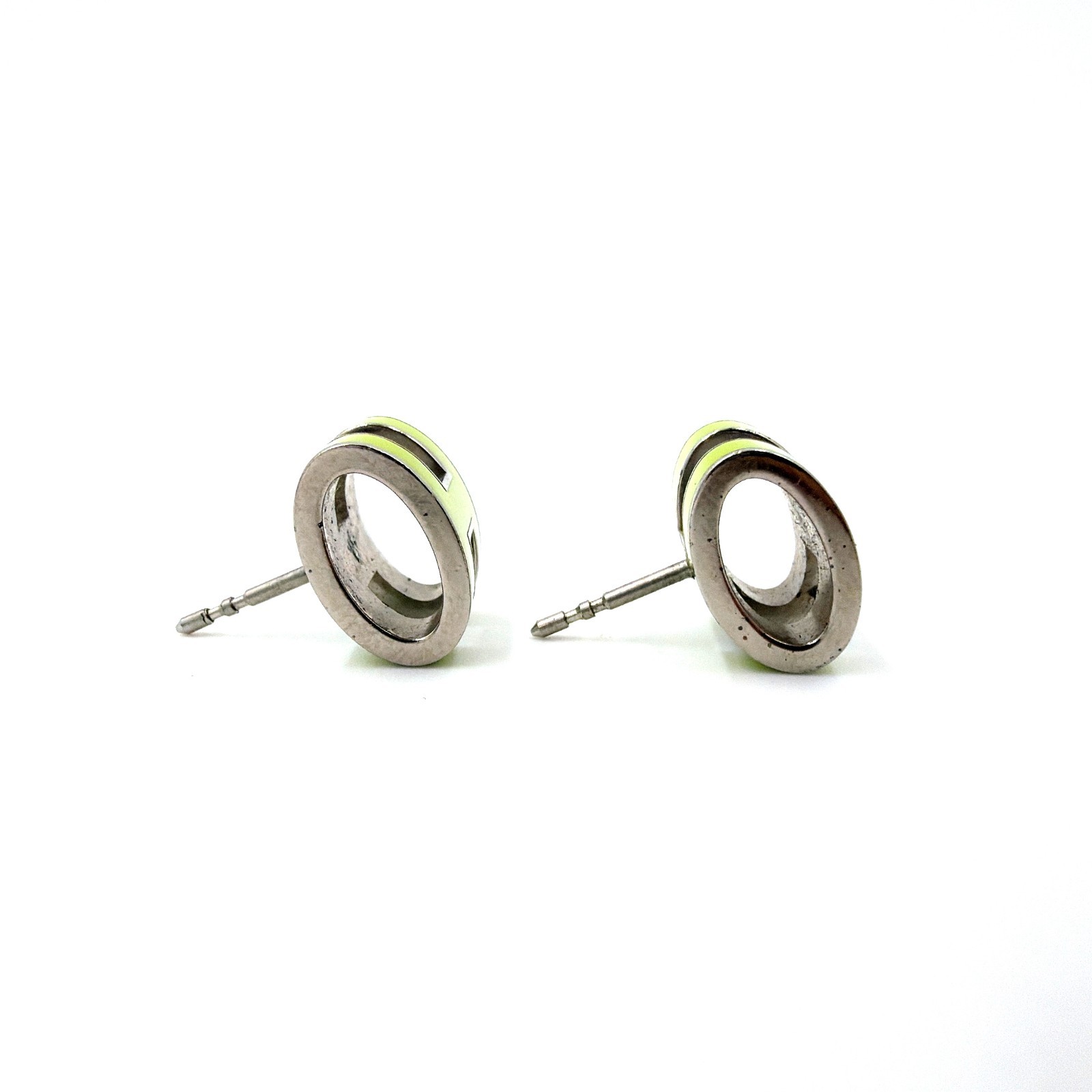 HERMES Mini Pop H Pierce Lime Green Enamel Silver Tone with Box Authentic