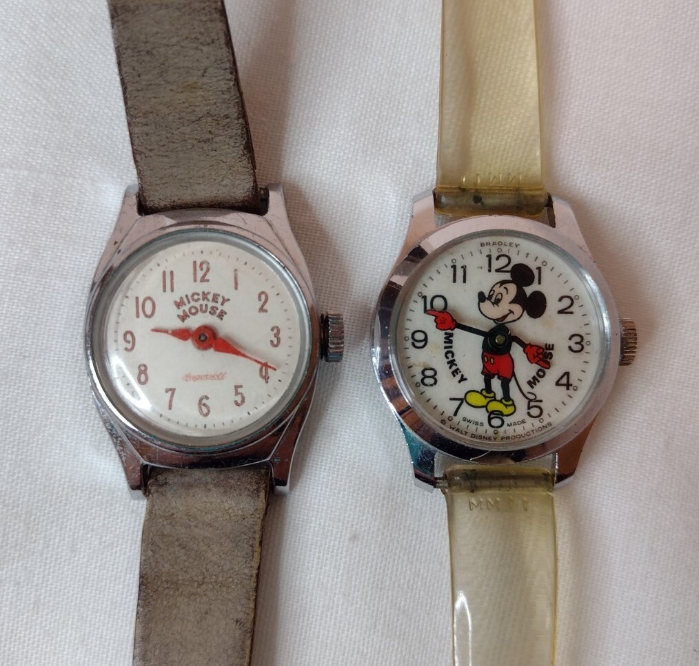 Vintage Mickey Mouse Analog Watches Bradley & Ingersoll Lot of 2