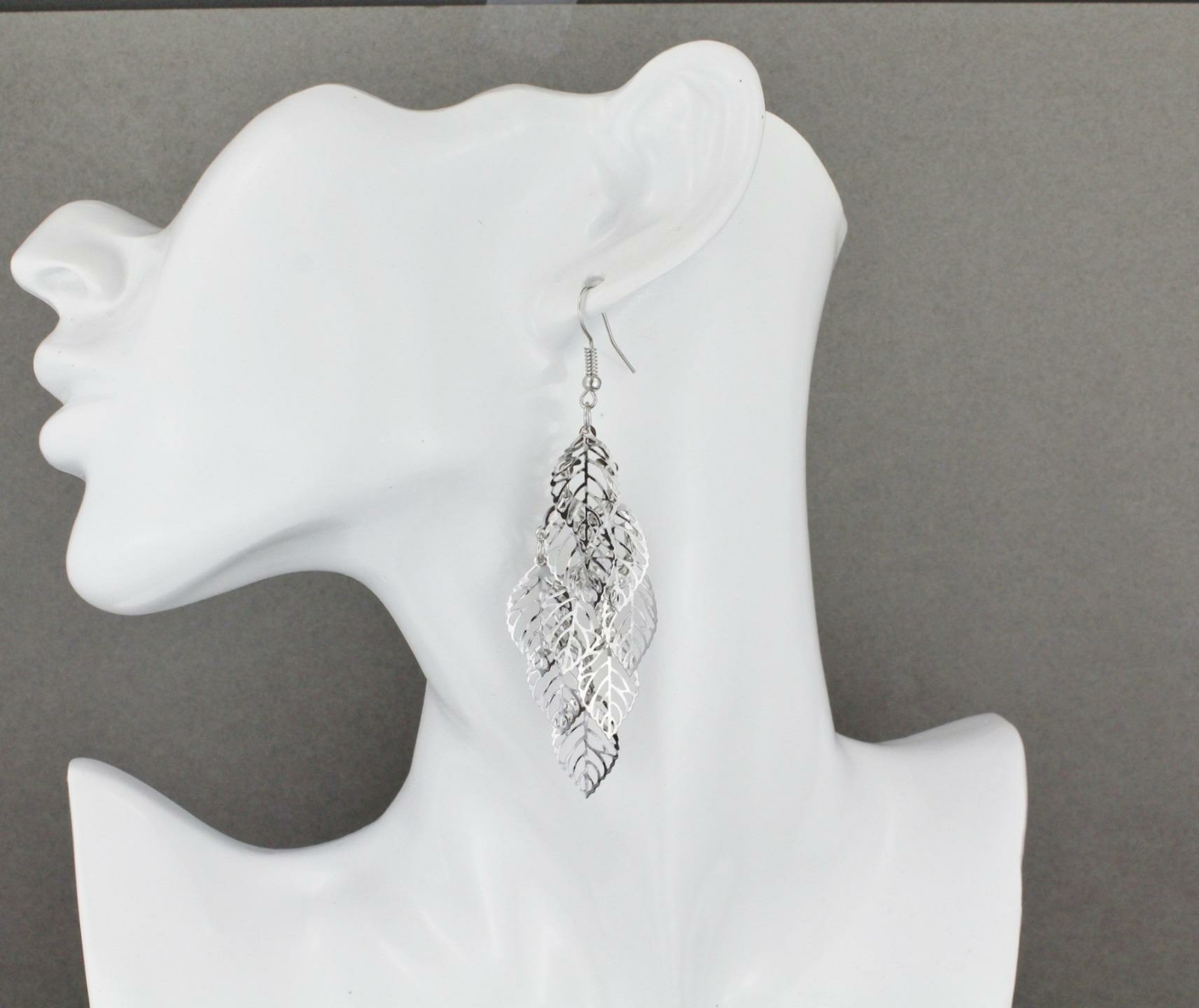 Silver chandelier earrings filigree leaf dangle pendant wiggly leaves 3.25″ long