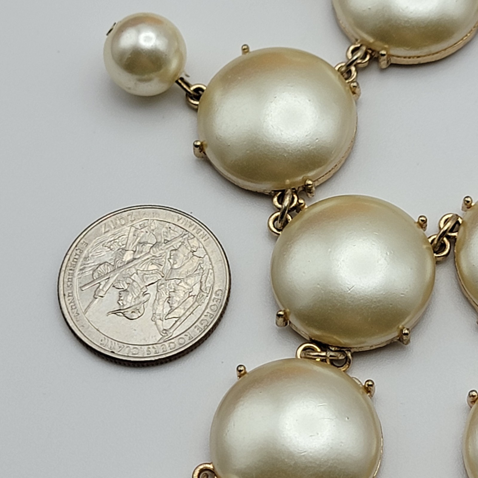 Champagne Cream Faux Pearl Statement Waterfall Bib Necklace Gold Tone 22″ Adj.