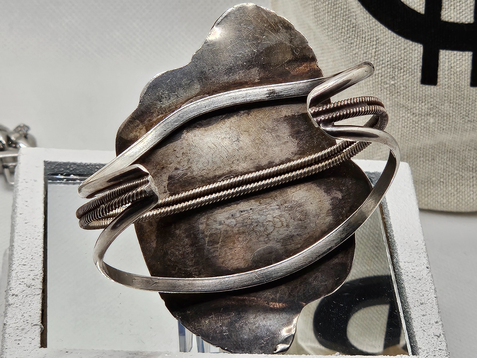 Native American Vintage Sterling Silver Jewelry with Large Turquoise Stone