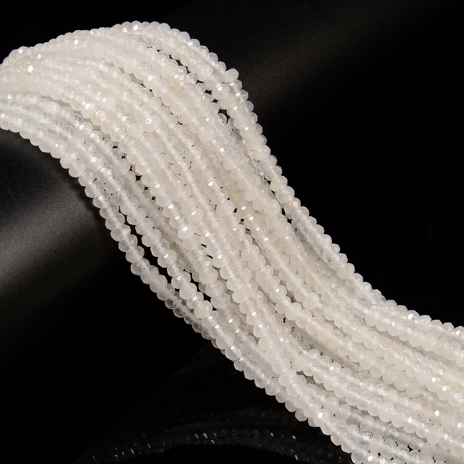 Natural White Jade Faceted Rondelle Beads Size 3x4mm 14” Strand