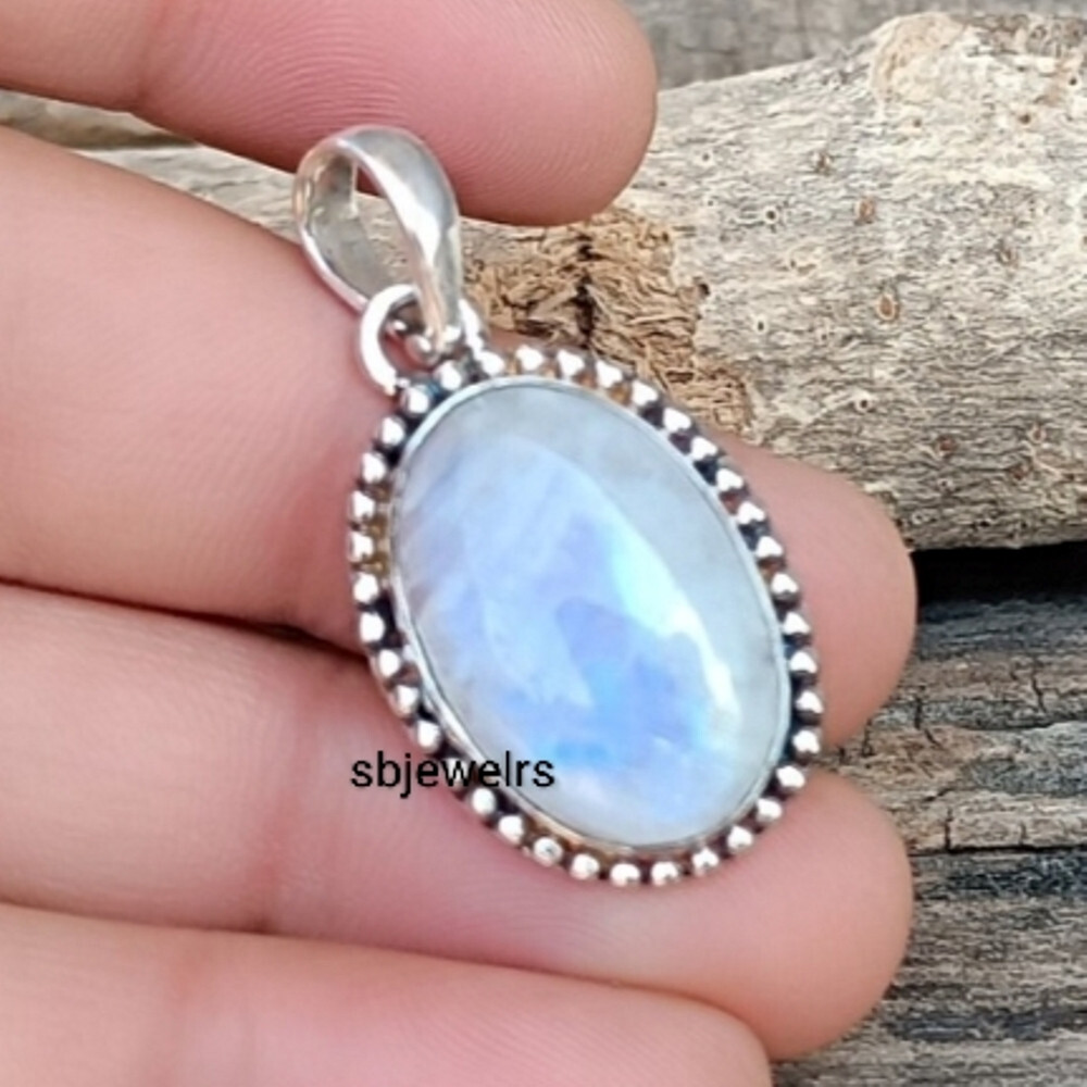 Moonstone Gemstone 925 Sterling Silver Handmade Boho Pandant Wedding Gift E-02