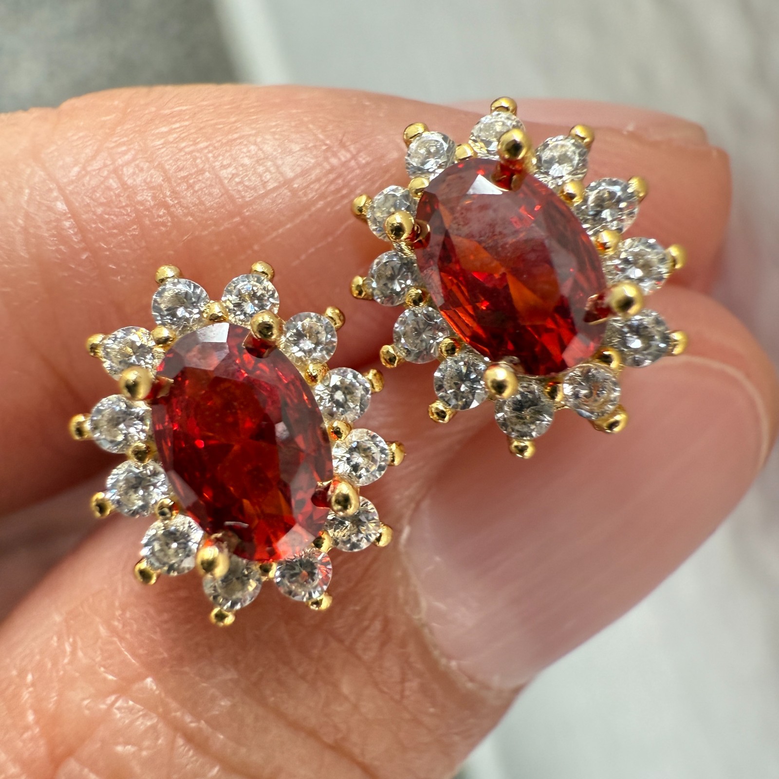 925 Sterling Silver Earrings 6x4mm Natural Rhodolite Garnet Zircon Flower Gift