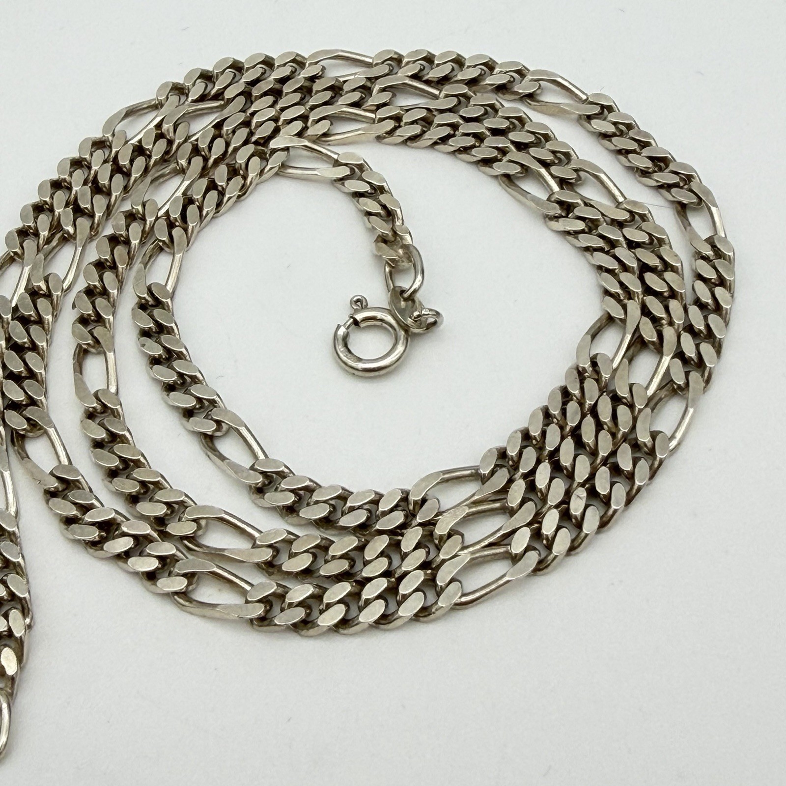 Vtg 925 Italy Sterling Silver Figaro Link Chain Necklace 24” 4mm Flat 21.7 Gr