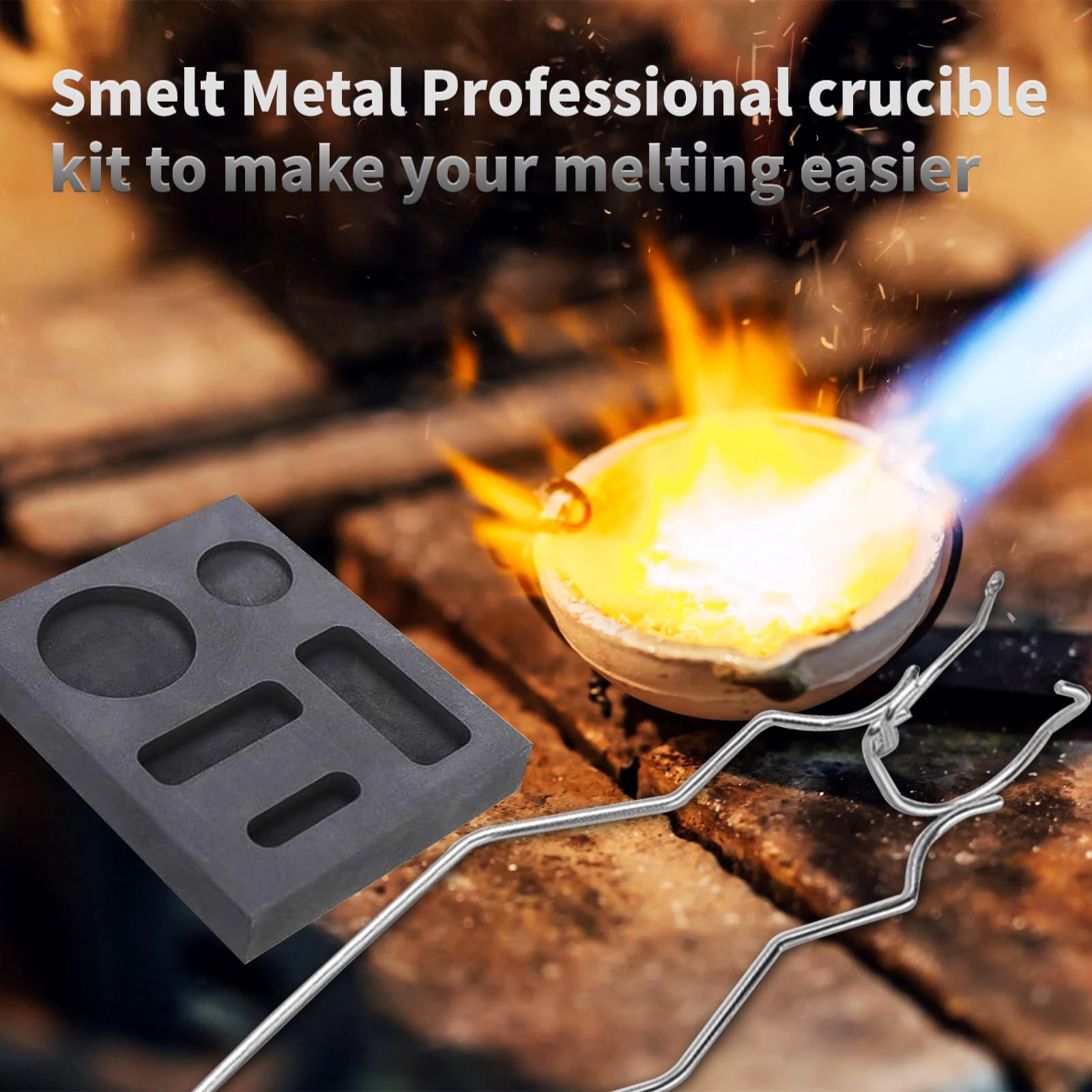 LAIAMER 8pcs Graphite Metal Melting Casting Kit, Including 2 Crucible Tongs, …