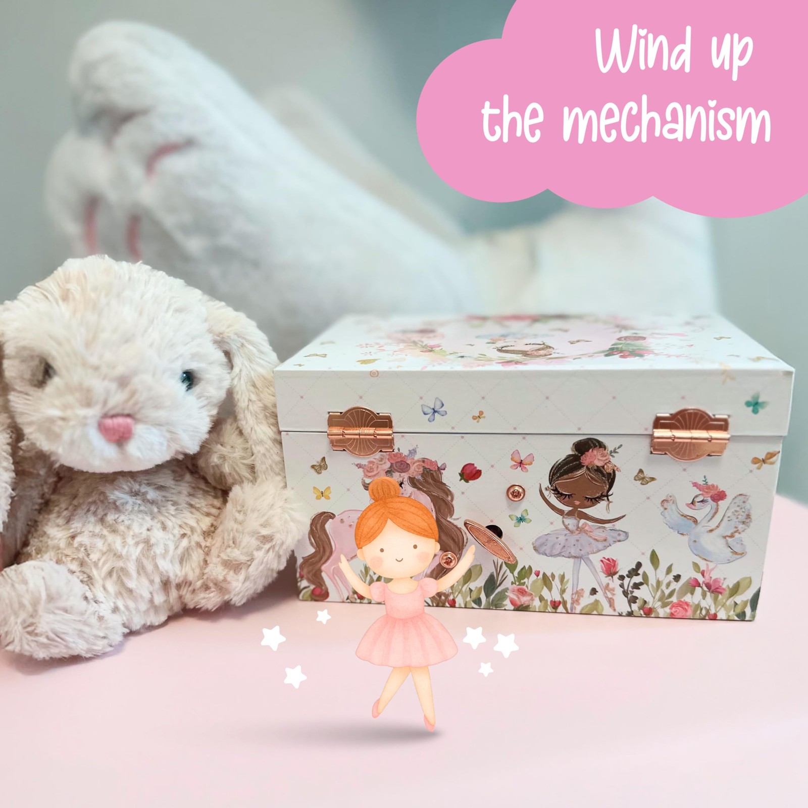 Ballerina Musical Jewelry Box with Storage Organizer for Kids Ages 6-12 MDF Wood
