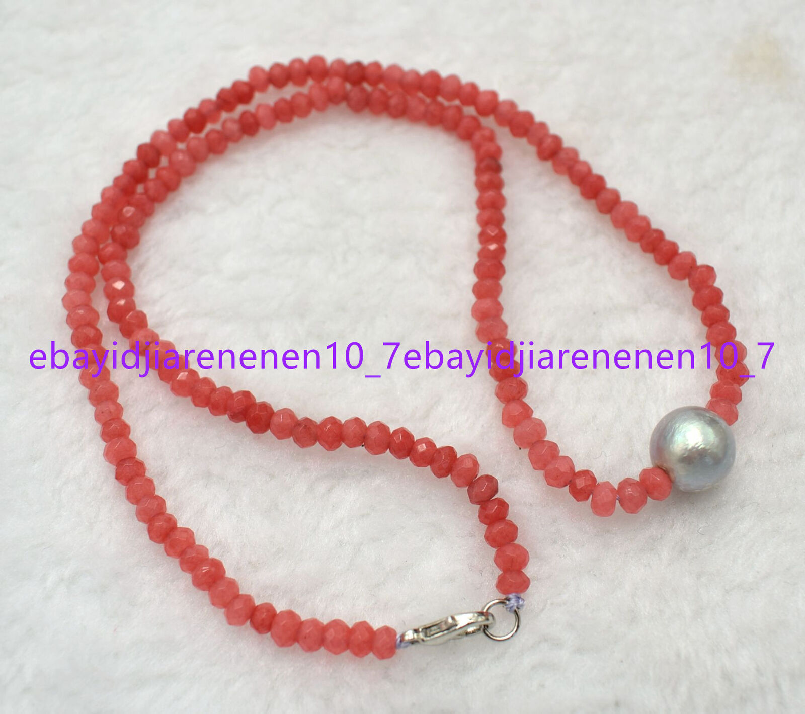 Faceted 2x4mm Pink Rhodochrosite Roundelle Beads & Gray Pearl Necklace 16-28 in