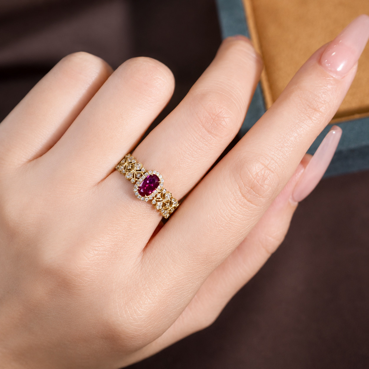 2.60 Ct Natural Ruby & Diamond Wedding Gift Ring 14K Yellow Gold 7 (Import Free)