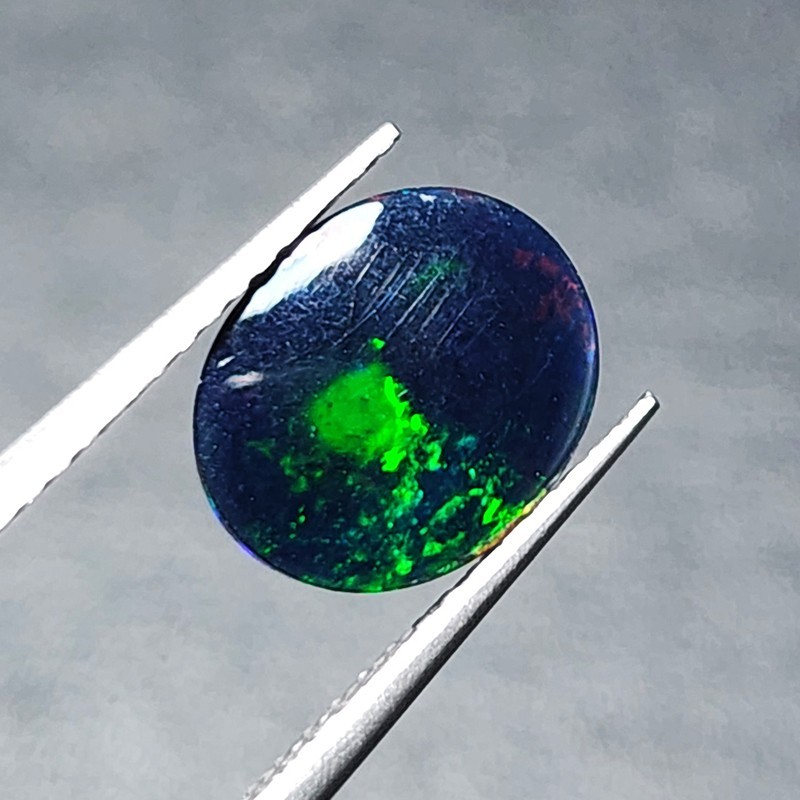 Natural Welo Black Opal Ethiopia Oval Cabochon AAA Green Fire Gem 1.45Ct Ring