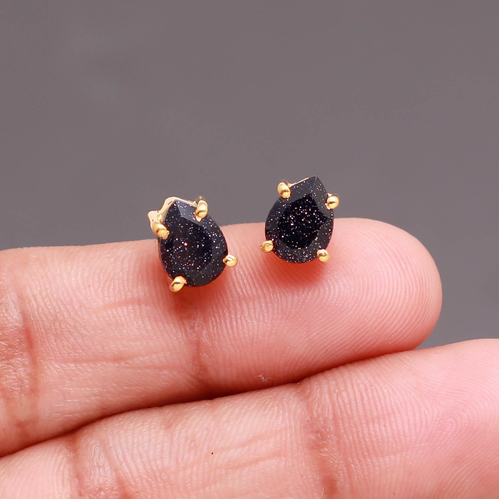 100% Natural Sandstone Pear Stud Earrings Gold Fill 925 Sterling Silver Jewelry