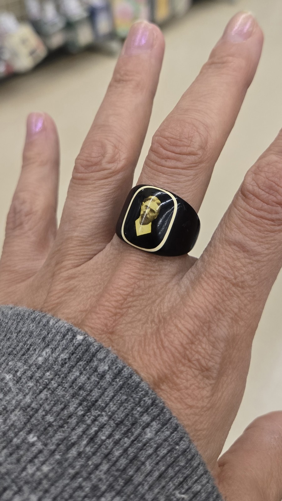 Antique Celluloid Prison Mourning Black Ring Handmade Size 8 or 8.5