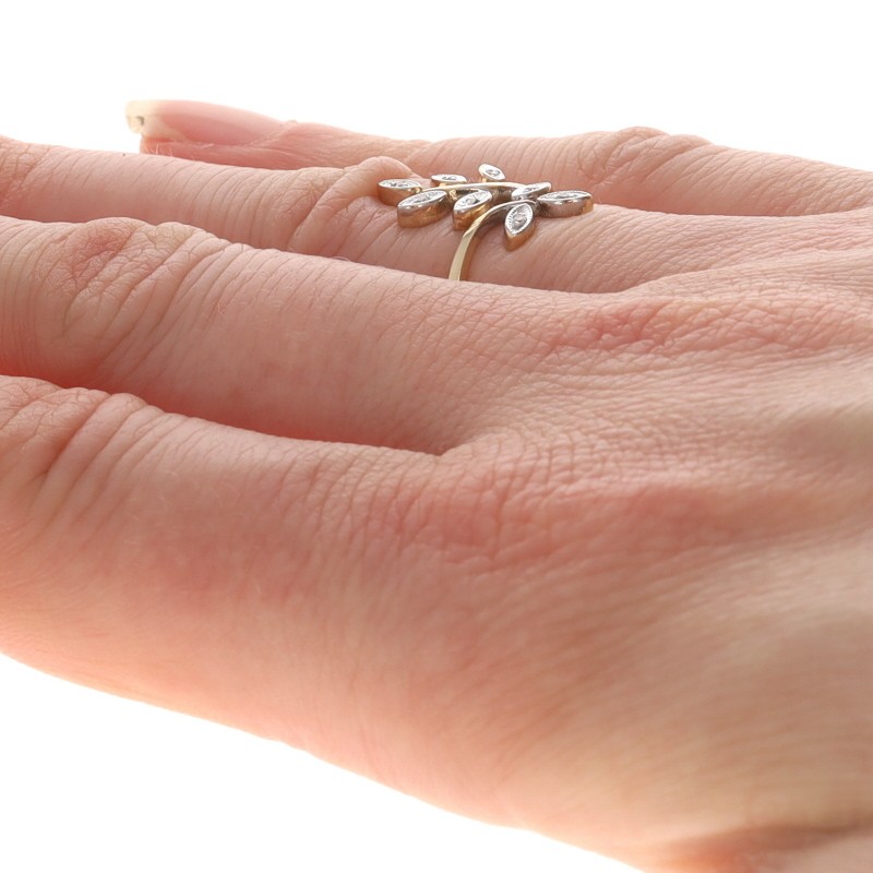 Yellow Gold Diamond Vine Cluster Cocktail Bypass Ring – 10k Single Botanical