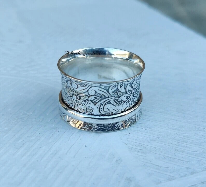 925 Sterling Silver Spinner Ring Statement Handmade Ring For Men Women All Size