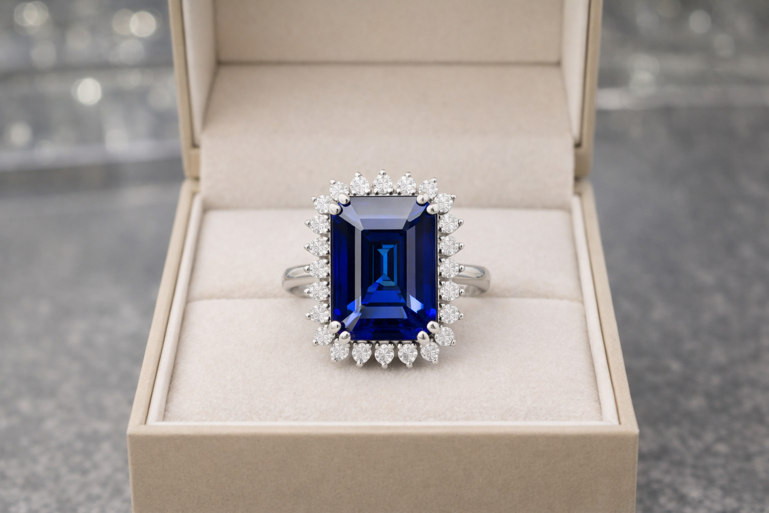 5.50 Ct Emerald Cut Natural Sapphire & Diamond Wedding Ring 14K White Gold Sz 8