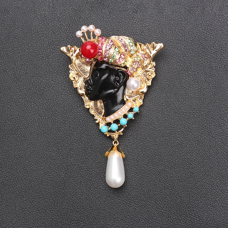 Vintage Baroque Black Man Head Brooch, Heavy Industry Badge Pin Jewelry
