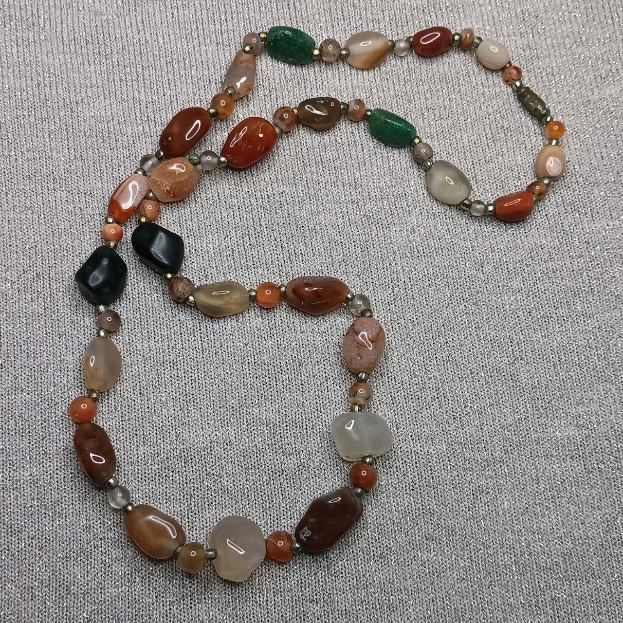 Vtg Natural Stone Beggars Necklace Boho Hippie Earthy Statement 24″ 93g