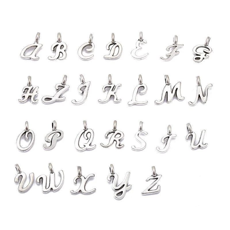 26/52pcs A-Z Mini Alphabet Charms – 10mm Silver Gold Alloy Letter Pendants DIY