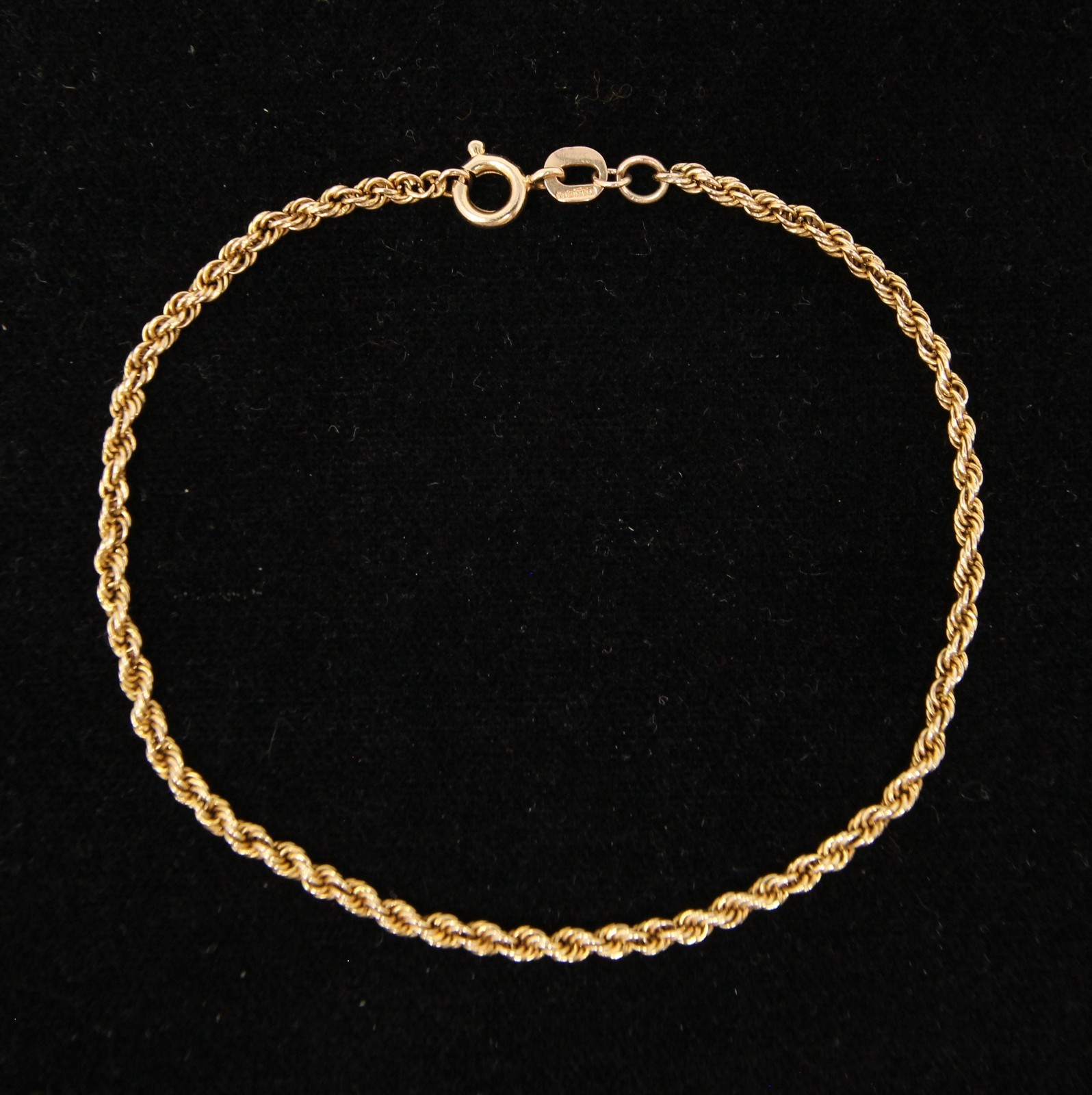 Vintage 1983 Hallmarked Solid 9ct 9k Gold Rope Chain Bracelet 7.5”