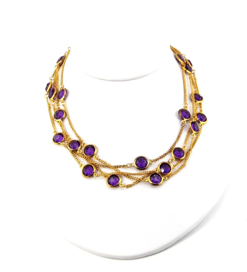 Bezel Set Necklace Purple Tone, Extra long Flapper, 72 inch Open Back