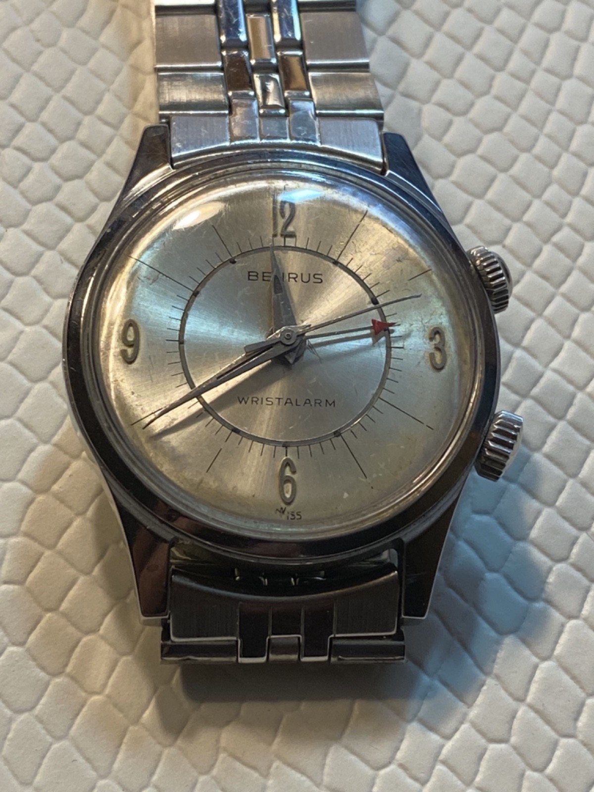 1960’s BENRUS 34.5mm “Alarm” w/ Rare Dial Variation & NOS Benrus Bracelet; Runs!
