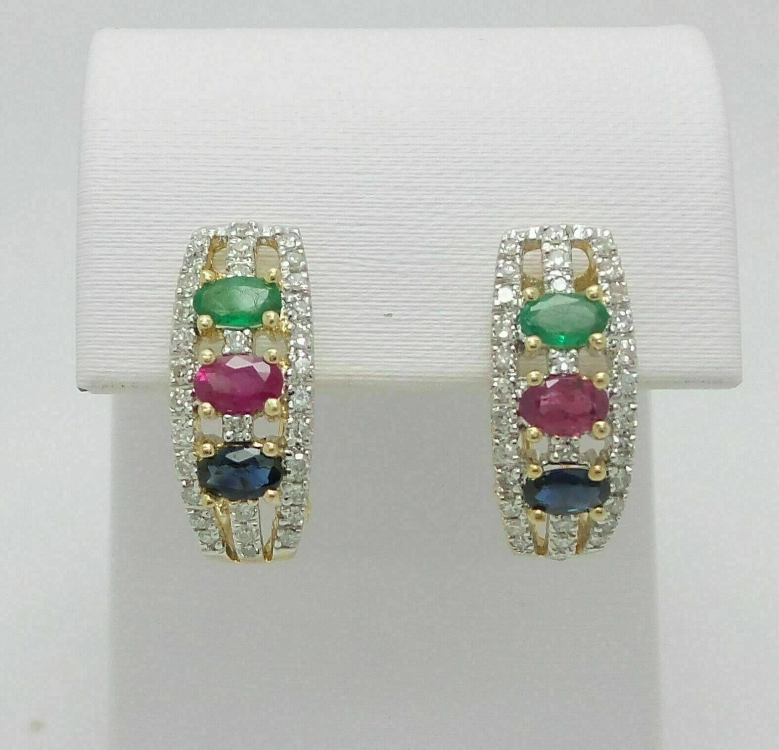 2.25Ct Oval Simulated Sapphire Ruby Emerald Omega Back Earrings 14K Gold Plated