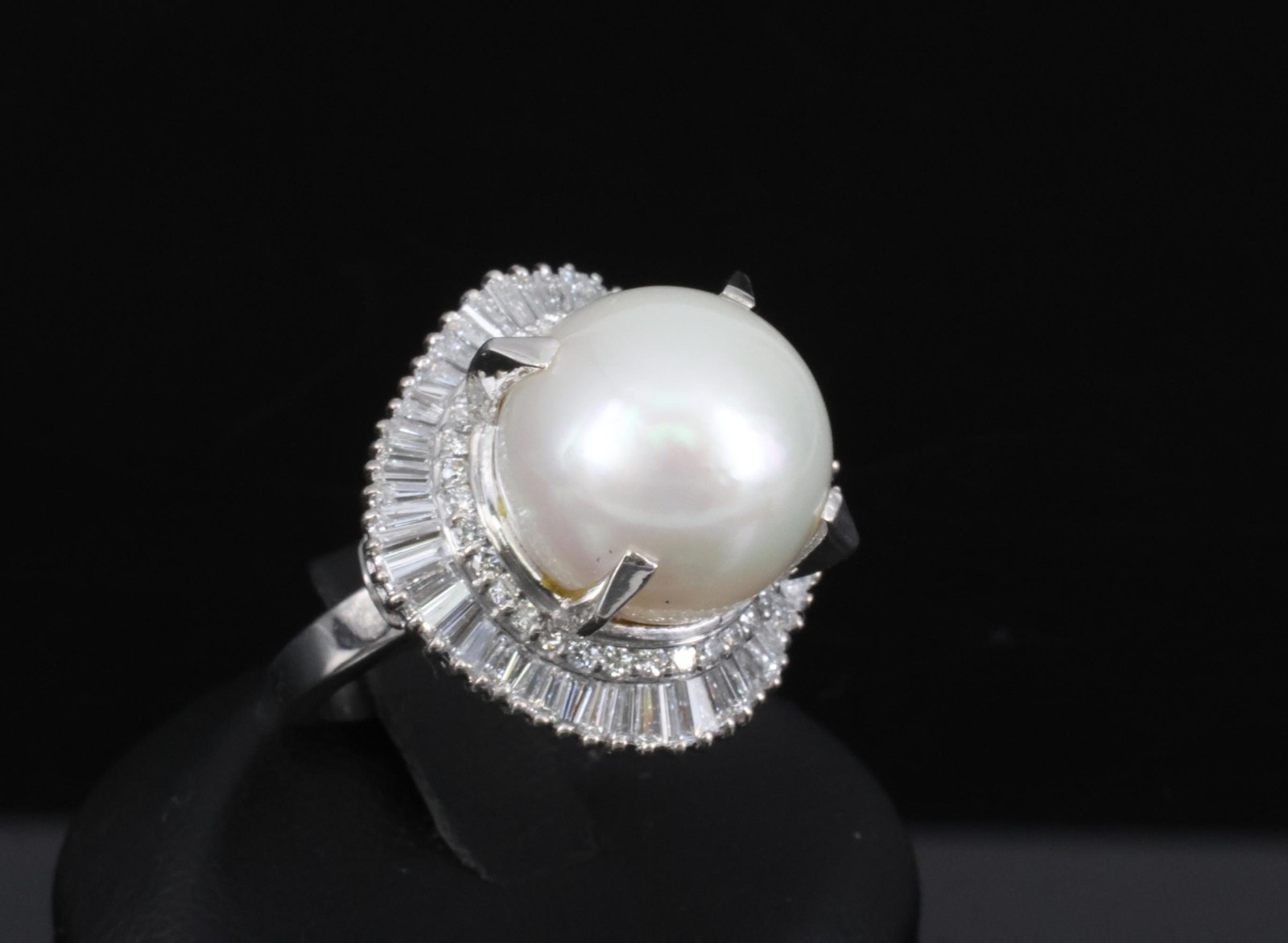 Fine 14.7mm South Seas Pearl & 1.85ct Diamond Platinum Halo Ring, 21.6g Size 8