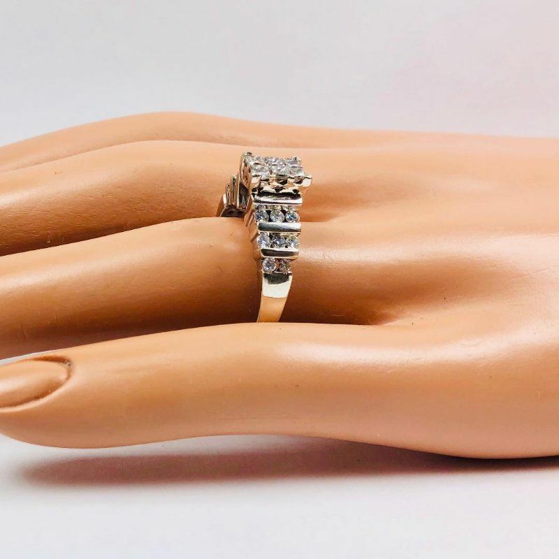 14K White Gold 1.00 Ct Princess Cut/Round Diamond Engagement Size 9 Ring