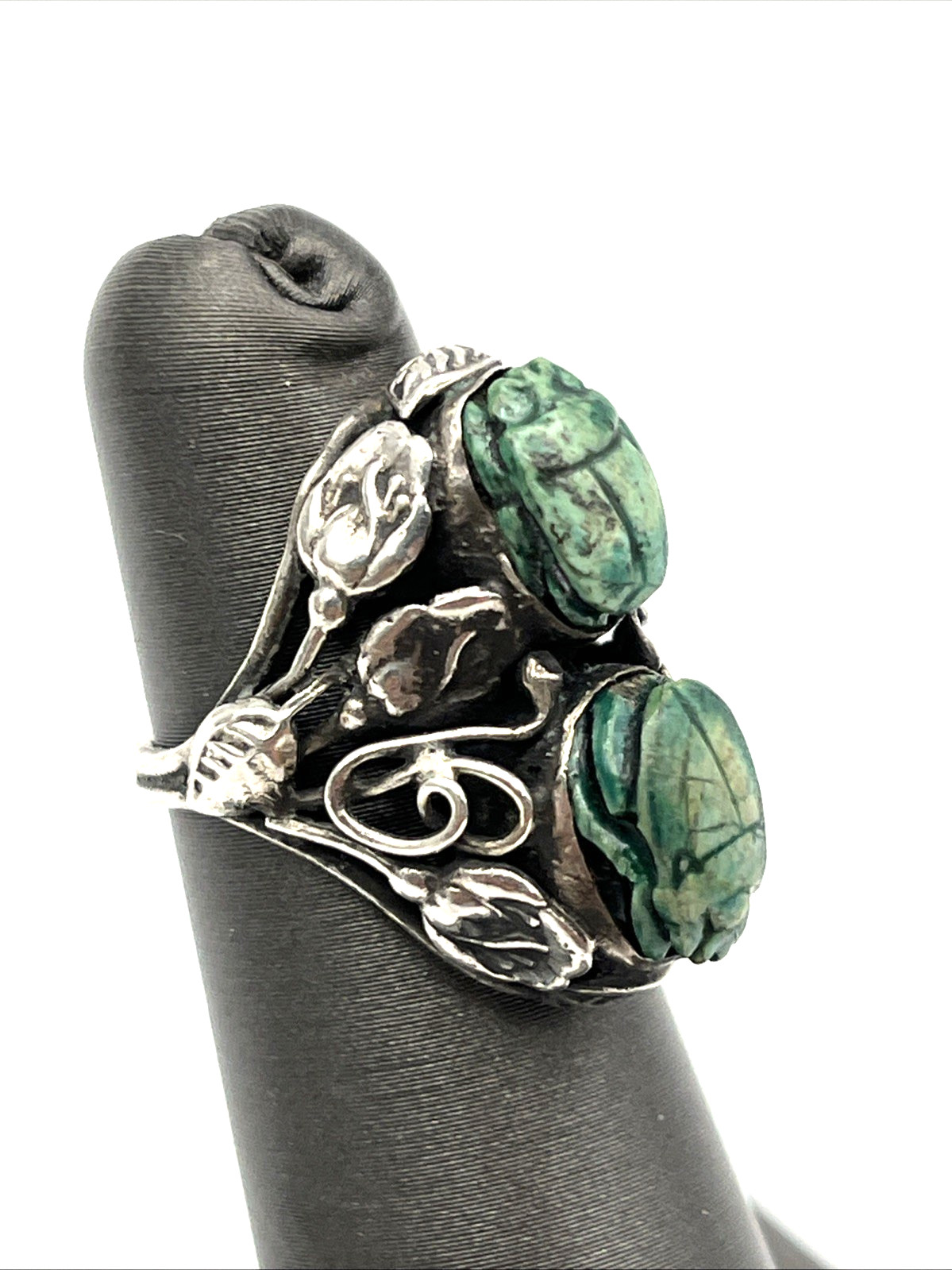 Arts and Crafts Sterling Silver Ring Egyptian Revival Double Scarab Ring 3.75″