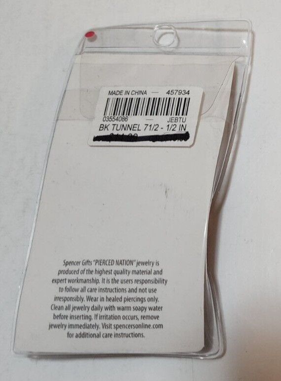 Spencers Pierced Nation Ear Gauges Black Tunnel 1/2″ 12.7MM 316L New